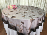Champagne Wedding Event Home Decoration Organza embroidery table overlay w/ Satin Trims
