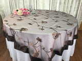 Wedding Event Home Decoration Organza embroidery table overlay w/ Satin Trims Peach