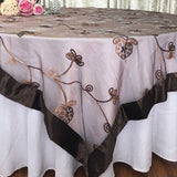 Wedding Event Home Decoration Organza embroidery table overlay w/ Satin Trims Chocolate