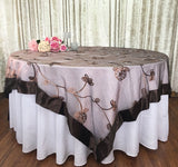 Ivory/Gold Wedding Event Home Decoration Organza embroidery table overlay w/ Satin Trims