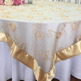 Ivory/Gold Wedding Event Home Decoration Organza embroidery table overlay w/ Satin Trims