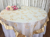 Ivory/Gold Wedding Event Home Decoration Organza embroidery table overlay w/ Satin Trims