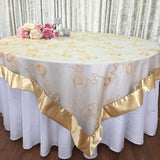 Ivory/Gold Wedding Event Home Decoration Organza embroidery table overlay w/ Satin Trims