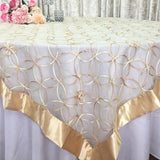 Ivory/Gold Wedding Event Home Decoration Organza embroidery table overlay w/ Satin Trims