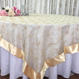 Wedding Event Home Decoration Organza embroidery table overlay w/ Satin Trims Black