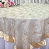 Champagne/Gold Wedding Event Home Decoration Organza embroidery table overlay w/ Satin Trims