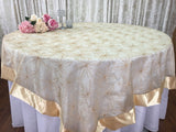 Ivory/Gold Wedding Event Home Decoration Organza embroidery table overlay w/ Satin Trims