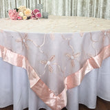 Silver Wedding Event Home Decoration Organza embroidery table overlay w/ Satin Trims