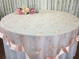 Ivory/Gold Wedding Event Home Decoration Organza embroidery table overlay w/ Satin Trims