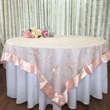 Wedding Event Home Decoration Organza embroidery table overlay w/ Satin Trims Black