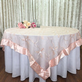 Ivory/Gold Wedding Event Home Decoration Organza embroidery table overlay w/ Satin Trims