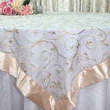 Wedding Event Home Decoration Organza embroidery table overlay w/ Satin Trims Chocolate