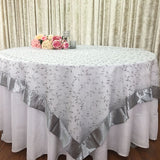 Ivory/Gold Wedding Event Home Decoration Organza embroidery table overlay w/ Satin Trims