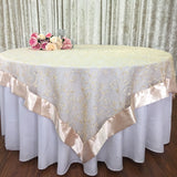 Champagne Wedding Party Home Decoration Organza embroidery table overlay w/ Satin Trims