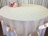 White Wedding Party Home Decoration Organza embroidery table overlay w/ Satin Trims