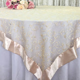 Ivory/Black Wedding Party Home Decoration Organza embroidery table overlay w/ Satin Trims