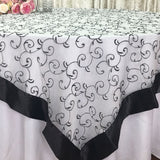 White Wedding Party Home Decoration Organza embroidery table overlay w/ Satin Trims