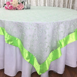 Ivory/Black Wedding Party Home Decoration Organza embroidery table overlay w/ Satin Trims