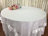 Ivory/Black Wedding Party Home Decoration Organza embroidery table overlay w/ Satin Trims