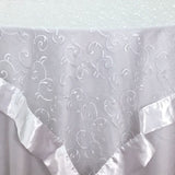 White Wedding Party Home Decoration Organza embroidery table overlay w/ Satin Trims