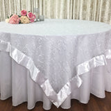 White Wedding Party Home Decoration Organza embroidery table overlay w/ Satin Trims