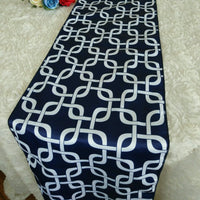 5 PCS/LOT Link Matte Satin Printed Table Runner for Wedding, Banquet Navy and White