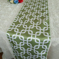 5 PCS/LOT Link Matte Satin Printed Table Runner for Wedding, Banquet Sage and White