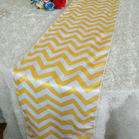 5 PCS/LOT Chevron Matte Satin Printed Table Runner for Wedding, Banquet Yellow and White