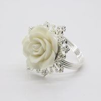 10pcs Beige Rose Decorative Silver Napkin Ring Serviette Holder Wedding Party Dinner